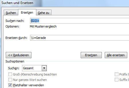G1 mit Text "Gerade" ergänzen