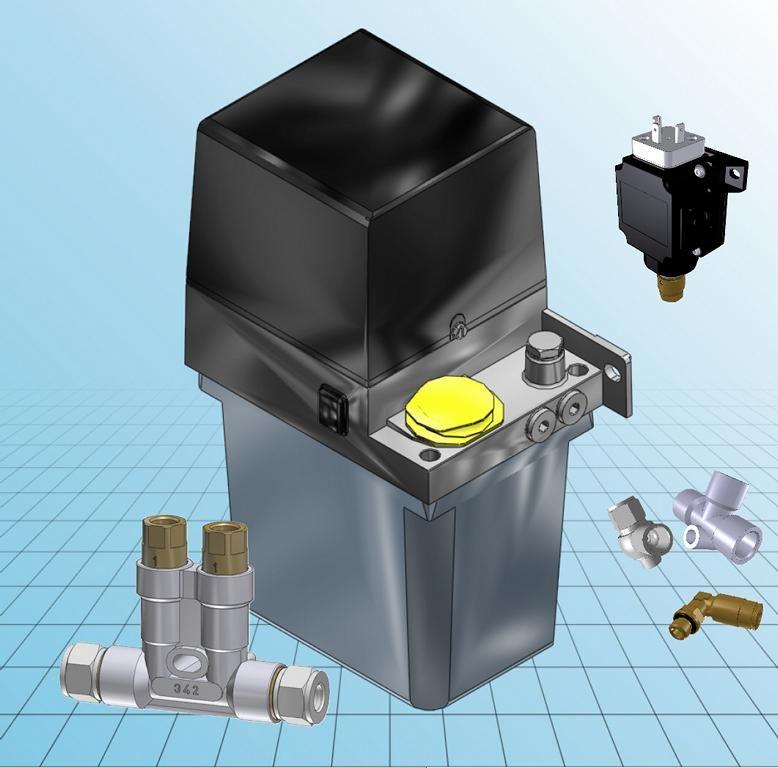 3D-Modell eines SKF-Zentralschmieraggregats