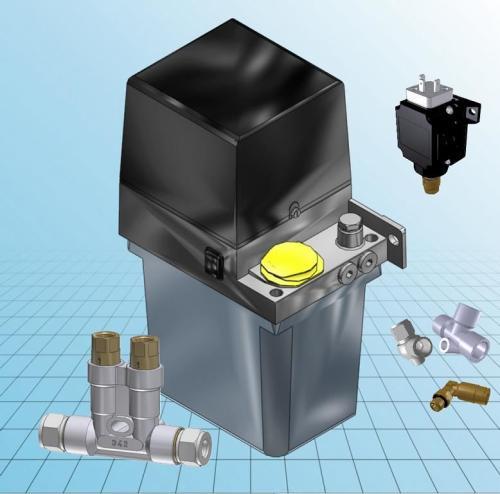 3D-Modell eines SKF-Zentralschmieraggregats