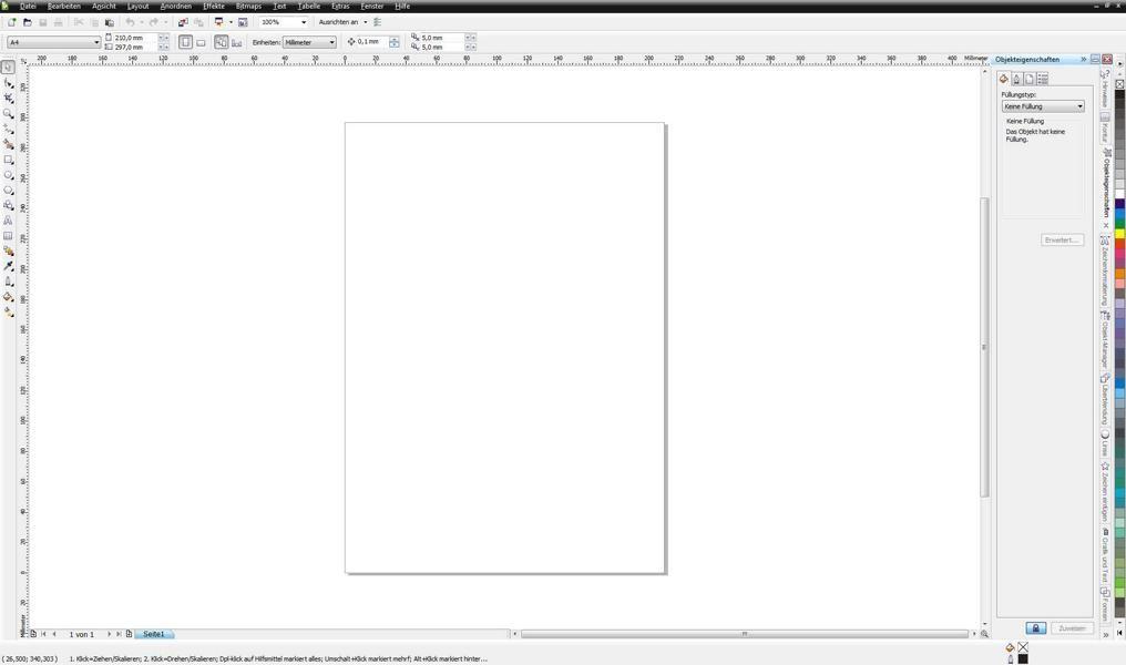 Startbildschirm von Corel Draw
